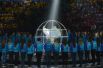 Театрализованное представление церемонии открытия XIX Всемирного фестиваля молодежи и студентов в Ледовом дворце «Большой» в Сочи.