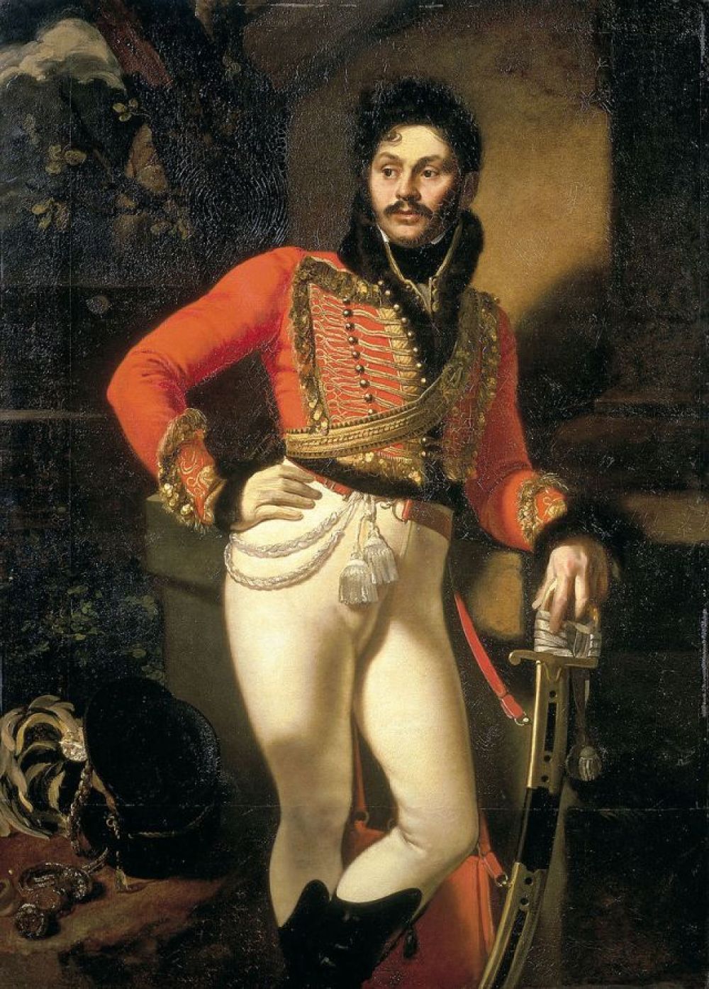 Портрет лейб-гусарского полковника Е. В. Давыдова, (1809 год). В Санкт-Петербурге в Государственном Русском музее висит картина, вокруг которой много лет не утихали споры - что же за красавец Давыдов позировал мастеру. Сейчас искусствоведы сошлись на мнении, что это портрет Евграфа Владимировича Дениса Давыдова. В «Реестре» картин, составленном самим Кипренским в 1831 году, это произведение было обозначено как «Портрет Ев. В. Давыдова в лейб-гусарском мундире, почти в целый рост картина писана в 1809 году, в Москве».