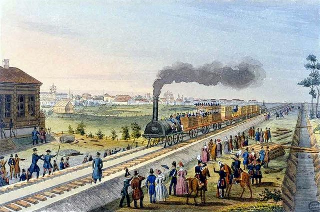 Царскосельская железная дорога. Раскрашенная литография. 1837