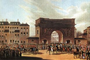 «Вступление российских войск в Париж. 31 марта 1814»: неизвестный художник с оригинала И. Ф. Югеля по рисунку У.-Л. Вольфа, 1815 г.