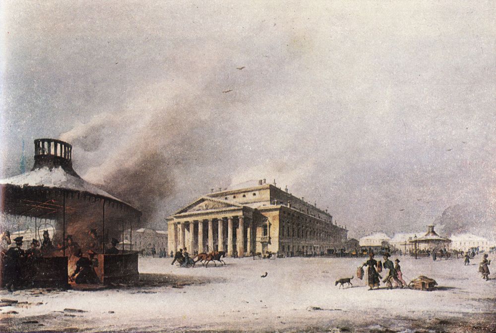 Карл Беггров (1799—1875). Петербургский Большой театр. Общий вид. Раскрашенная литография