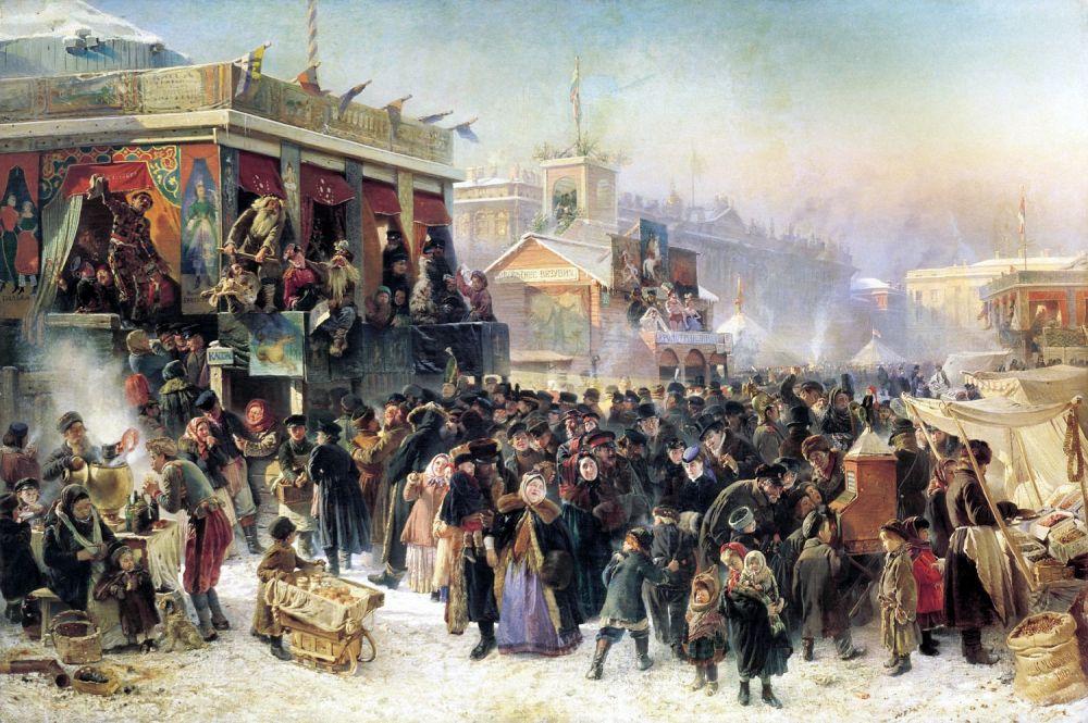 Константин Маковский (1839-1915). Народное гулянье во время масленицы на Адмиралтейской площади в Петербурге (1869)