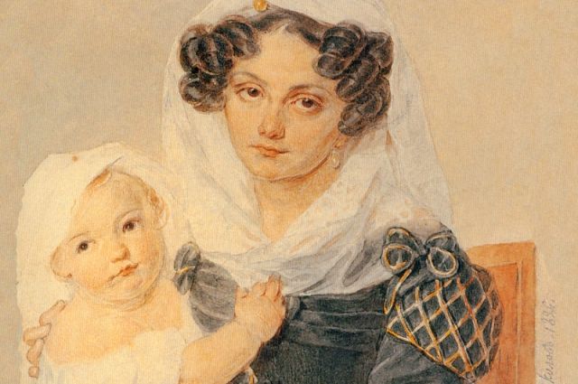 Портрет княгини Волконской с сыном Николаем (1826 год). В сибирской ссылке она провела около 30 лет.