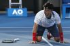 Японский теннисист Юити Сугита радуется победе в матче с американцем Джеком Соком.