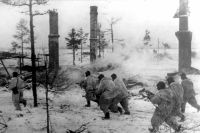 Бойцы Волховского фронта в наступлении во время прорыва блокады Ленинграда, январь 1943 г.