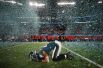 Игрок «Филадельфия Иглз» Патрик Робинсон празднует победу на Супербоуле LII, Миннеаполис, США. 
