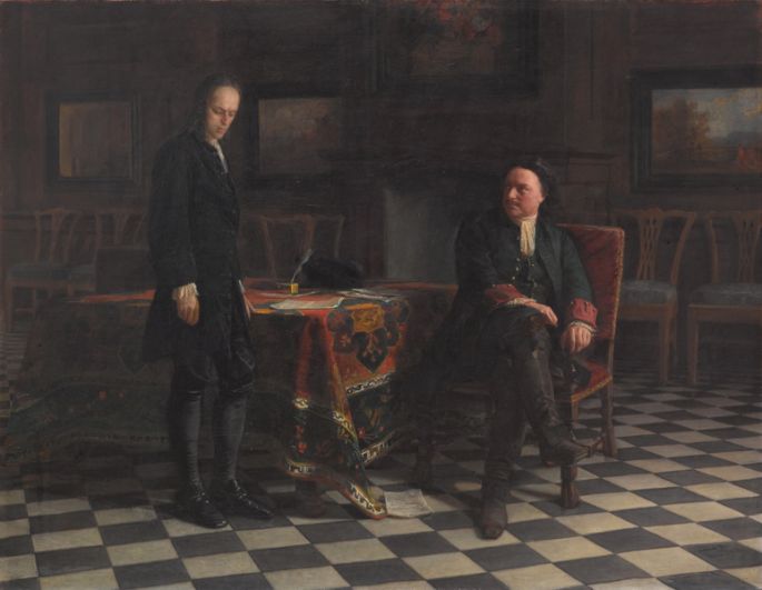 Николай Ге «Петр I допрашивает царевича Алексея Петровича в Петергофе», 1871 год.