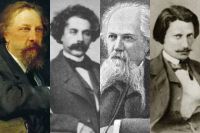 Писатель и поэт Алексей Константинович Толстой, братья Александр, Алексей и Владимир Жемчужниковы.