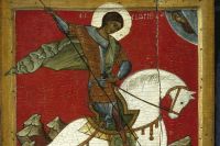 «Чудо Георгия о змие». Новгородская икона, конец XIV века.
