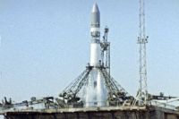 Космический корабль «Восток-1» с первым космонавтом Земли Юрием Гагариным на старте. 12 апреля 1961 года.