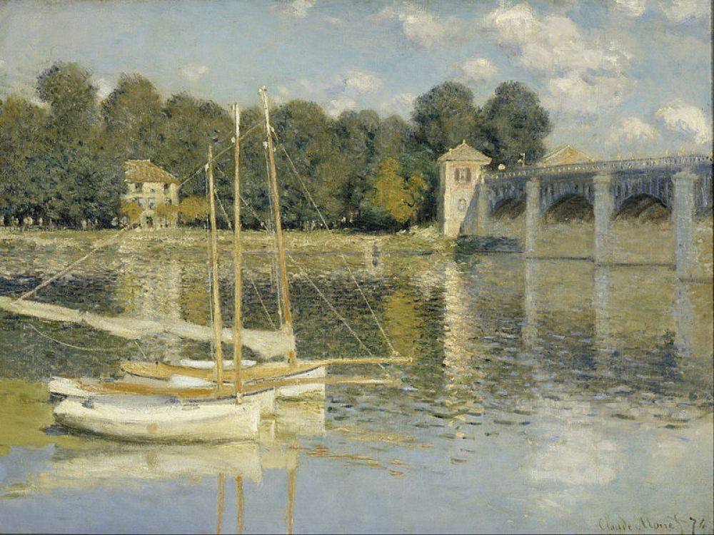 Клод Моне «Мост в Аржантее» (1874). Довольно часто картины портят, как и в случае с «Иваном Грозным», случайно. В 2007 году четверо человек оказались в парижском музее Орсэ после закрытия, были замечены охраной, и во время бегства один из них ударил по картине Моне. На полотне осталась дыра диаметром около десяти сантиметров.