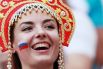 Болельщица сборной России на матче 1/8 финала чемпионата мира по футболу между сборными Испании и России.