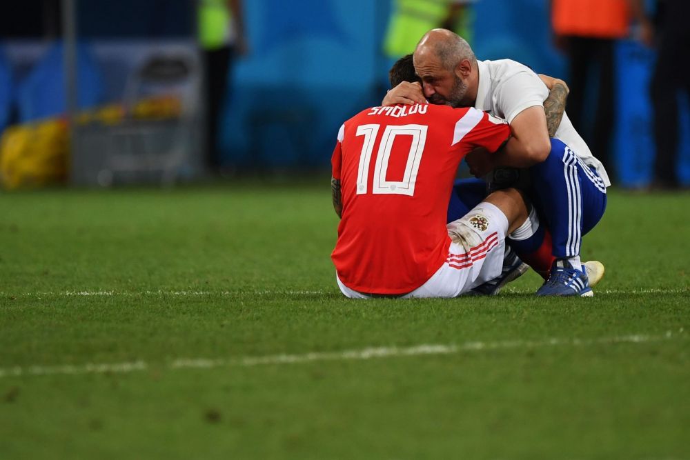 Федор Смолов после матча 1/4 финала чемпионата мира по футболу между сборными России и Хорватии.