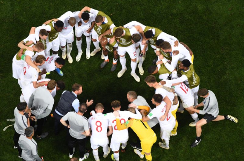 Игроки сборной Англии в полуфинальном матче чемпионата мира по футболу между сборными Хорватии и Англии.