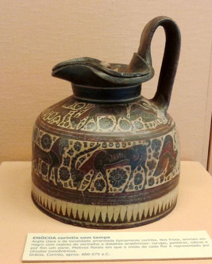 Коринфская ойнохойя (древнегреческий кувшин) с крышкой. 600-575 годы до н.э.