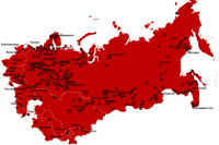 Интегральная карта расположения концентрационных лагерей системы ГУЛаг, существовавших в СССР с 1923 по 1967 годы.