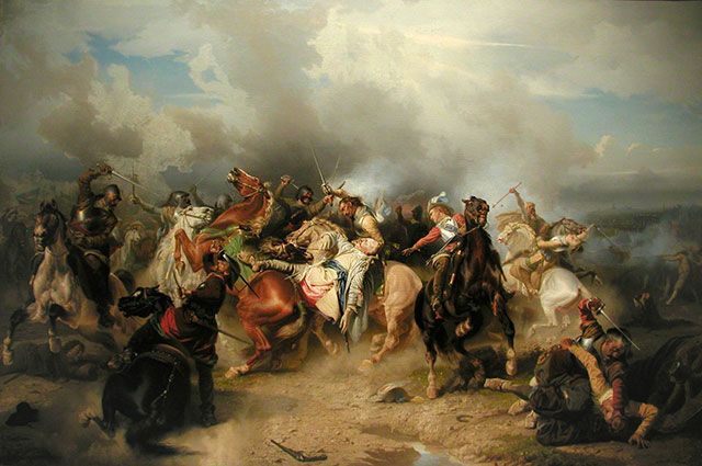 «Битва при Лютцене, смерть короля Густава Адольфа 16 ноября 1632 года». Эпизод Тридцатилетней войны. Художник Карл Вальбом.