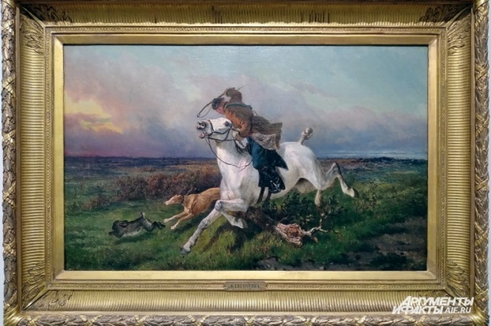 «Псовая охота» Николая Сверчкова. Этот художник достиг в изображении лошадей редкого мастерства и образной выразительности, во всем многообразии этого анималистического жанра. в 1860-е годы стал выставлять свои картины на всемирной выставке в Париже о нем узнали и в Европе.