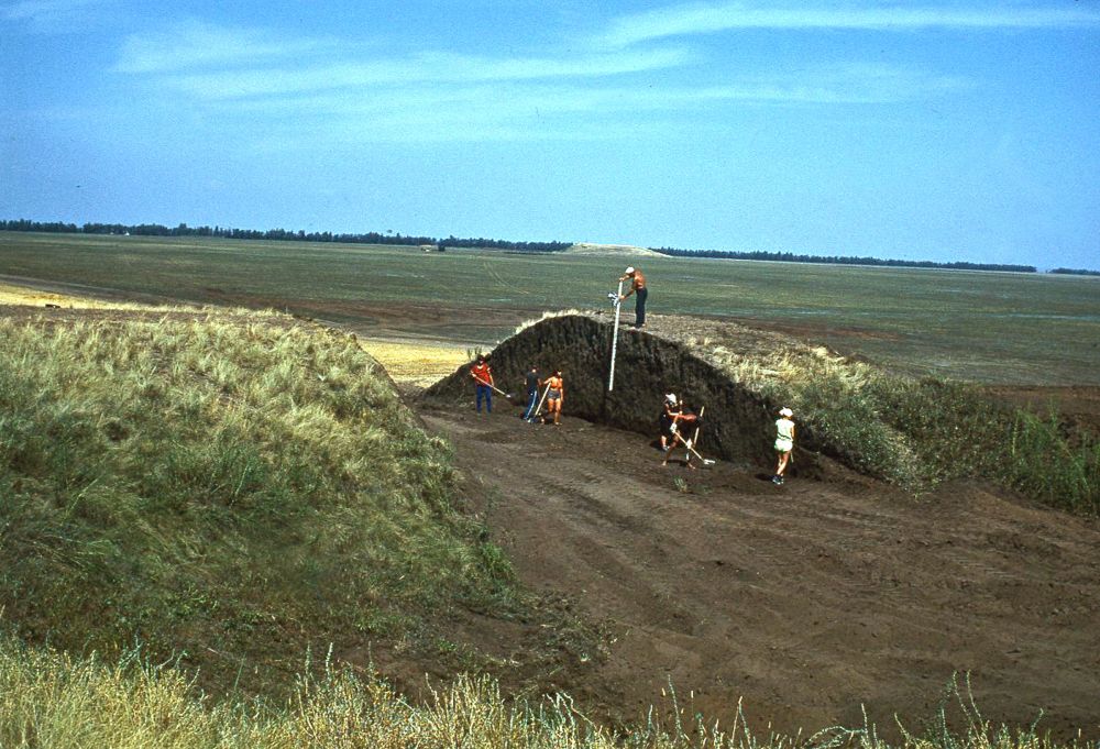 Раскопки кургана.