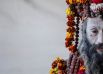 Индийский садху ожидает верующих во время индуистского фестиваля в Аллахабаде, Индия.