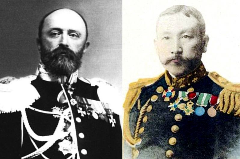 Командир «Варяга» капитан 1-го ранга Всеволод Руднев и командующий японской эскадрой контр-адмирал Сотокити Уриу.