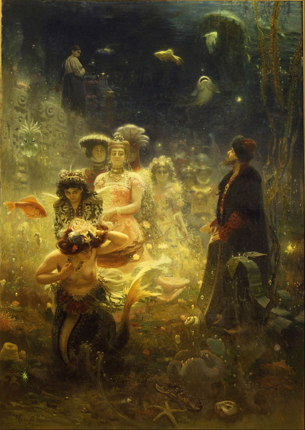 «Садко» (1876). Во время заграничного путешествия в качестве пенсионера Императорской академии художеств Репин познакомился с творчеством импрессионистов. Своеобразным ответом на их творчество стала картина «Садко» на сюжет новгородской былины. Репин выставлял ее в Парижском салоне 1876 года, там картина успеха не имела, зато стала известной в России. Ее купил будущий император Александр III. В том же году Репин получил за нее звание академика.