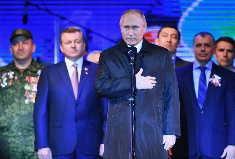 Президент РФ Владимир Путин на концерте в Симферополе по случаю пятилетия воссоединения Крыма с Россией. 