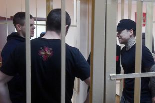 Обвиняемые в хулиганстве и побоях Александр Кокорин, Александр Протасовицкий, Кирилл Кокорин и Павел Мамаев на заседании Пресненского суда города Москвы.