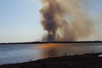 Крупный пожар случился на левом берегу Амура в Хабаровске