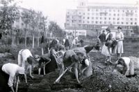 Горожане сами благоустраивают сквер в центре Челябинска, июнь, 1945 год.