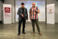 Юсуп Разыков и Игорь Степанов представляют фильм «Турецкое седло» на Благотворительной акции кинофестиваля «Сталкер» в Перми.