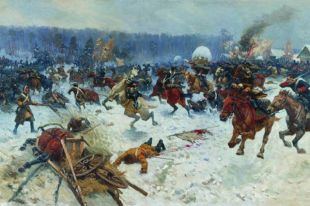 М. Б. Греков. «Атака шведов ярославскими драгунами у деревни Эрестфер 29 декабря 1701 года»