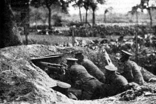 Маскировка позиции пулемёта. 1915 г.