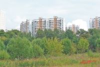 Так это место выглядит летом 2019 года. Деревья на обоих берегах Алёшинки разрослись,  но характерную форму полукруглых домов по Лукинской трудно с чем-либо спутать.