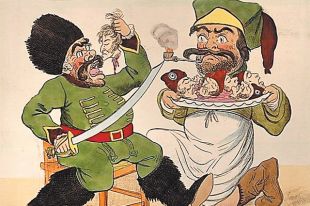 Английские карикатуристы чаще всего изображали Суворова в виде гигантского людоеда.