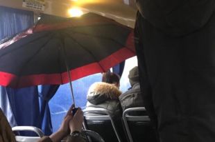 Протекала крыша: в Киеве пассажиры маршрутки ехали в салоне под зонтами