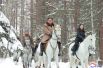 Лидер КНДР Ким Чен Ын на белом коне в районе горы Пэктусан.