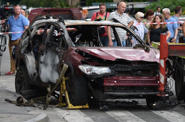 Автомобиль, в котором погиб журналист Павел Шеремет.