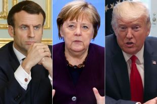 Эммануэль Макрон, Ангела Меркель, Дональд Трамп.