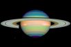 Инфракрасный Сатурн. Изображение получено 4 января 1998 года и показывает отраженный инфракрасный свет планеты, что дает подробную информацию о облаках и дымке в атмосфере Сатурна.