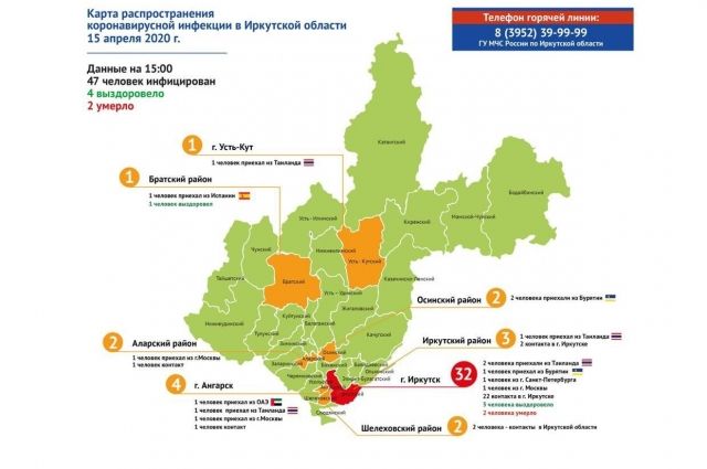 На 15 апреля в Иркутской области 47 подтверждённых случаев инфекции.