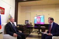 Президент РФ Владимир Путин во время большого интервью по актуальным темам ведущему ВГТРК Сергею Брилеву.