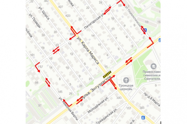В Тамбове с 17 по 20 сентября перекрыли улицу Карла-Маркса