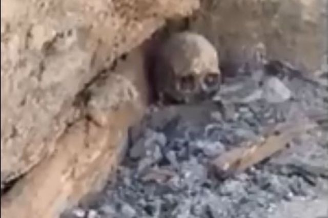 Во время разработки котлована строительных нашли череп и кости человека.