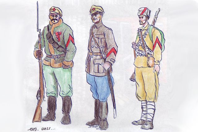 Первые знаки различия солдат Красной гвардии и Красной армии (в частности, солдат Таманской армии, 1918 год).