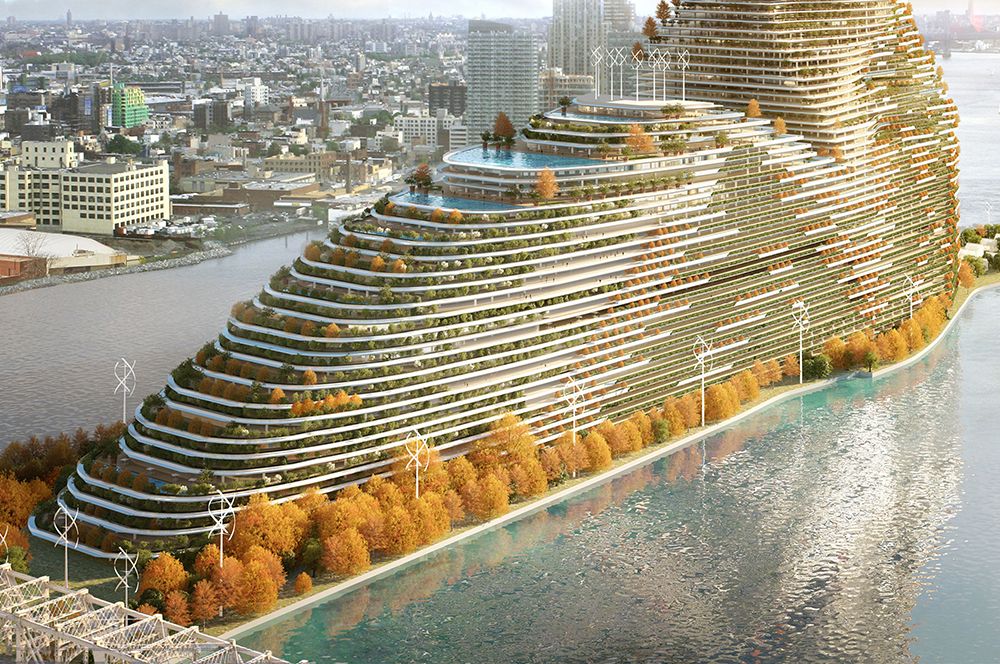 Кроме того, на 7000 кв м фасада разместят солнечные батареи, также в башне будут находится 36 ветряных турбин для выработки экологически чистой энергии.
