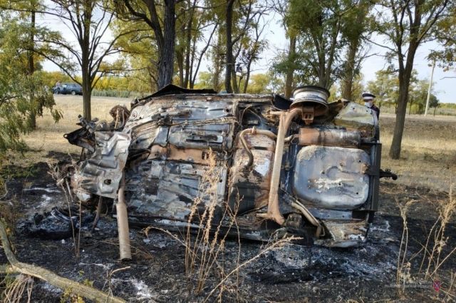 В Волгоградской области автомобиль врезался в дерево и загорелся