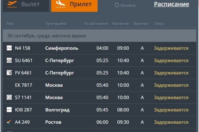 Вылет и прилёт рейсов в челябинском аэропорту задержан из-за тумана