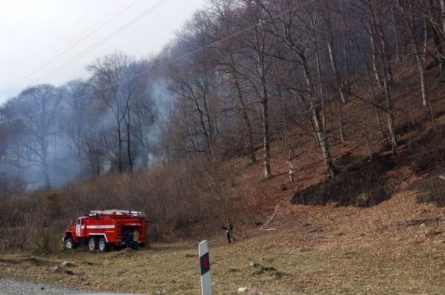 В КЧР лесной пожар пытаются тушить около трёх десятков человек