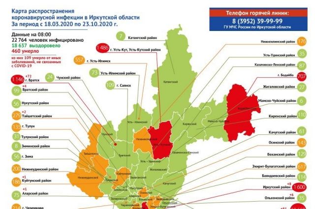 Обновлена карта распространения коронавируса в Приангарье на 23 октября